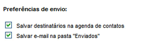 Novas preferencias para envio