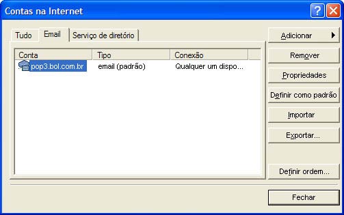 Na janela 'Contas na Internet', selecione sua conta e clique em 'Propriedades'