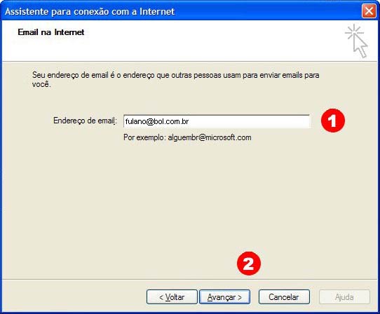 Coloque seu e-mail do BOL no campo 'Endere�o de e-mail' e clique em 'Avan�ar' (Next)